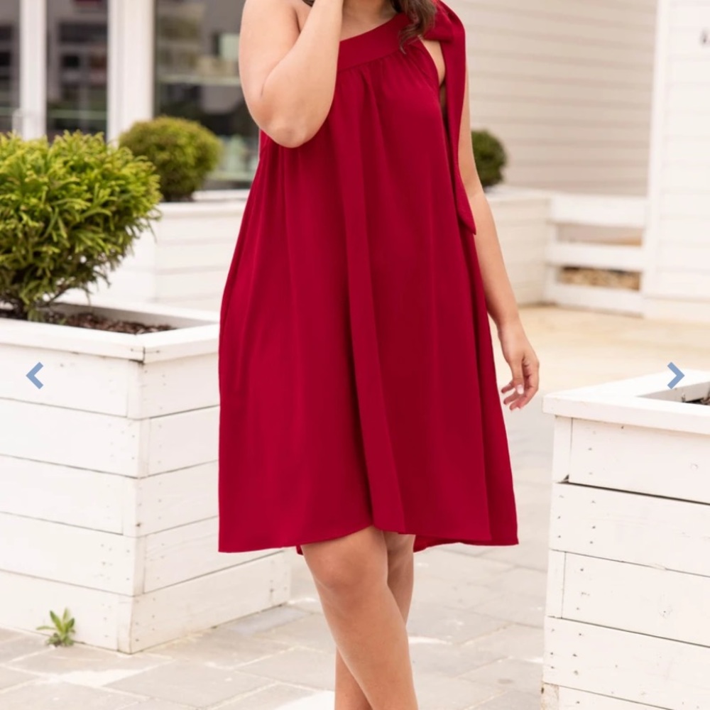 Plus size Chic Soul beautiful red one shoulder with bow dress